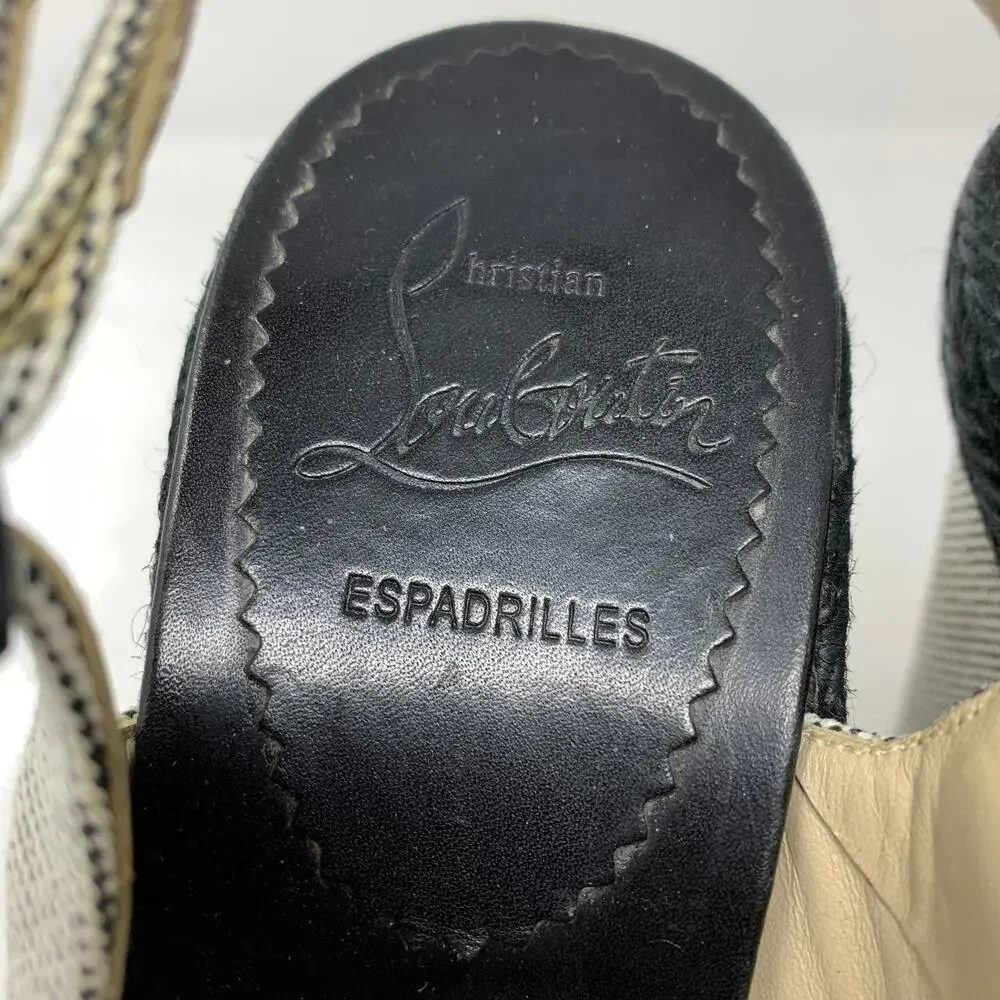 Christian Louboutin Peep Toe Espadrille Wedges Womens Apx Sz 37 US 7 Black White